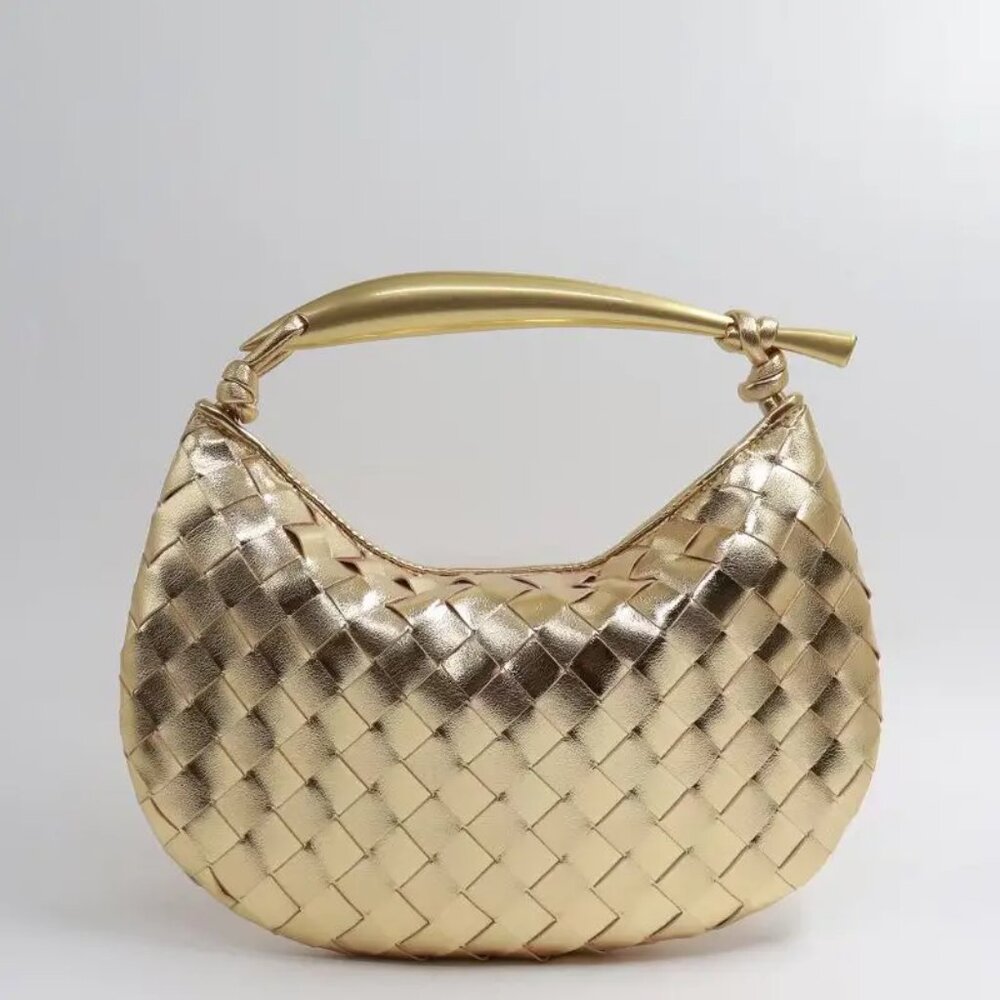 MORE COLORS: Genuine Leather Gold Handle Knotted Mini Bag